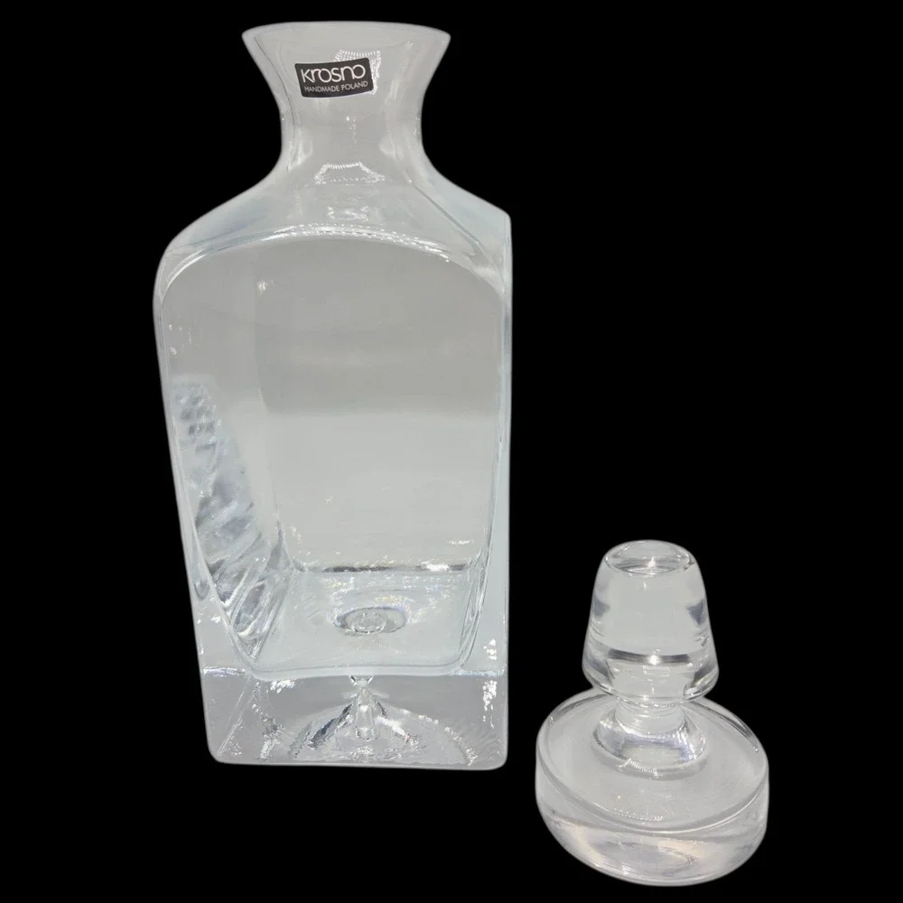 Krosno Glass Heavy Square Decanter‎ With Stopper Made In Poland 24.5oz 750ml NEW